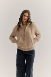 World of Nomads II FELIX Zip Up Cashmere Cardi - latte