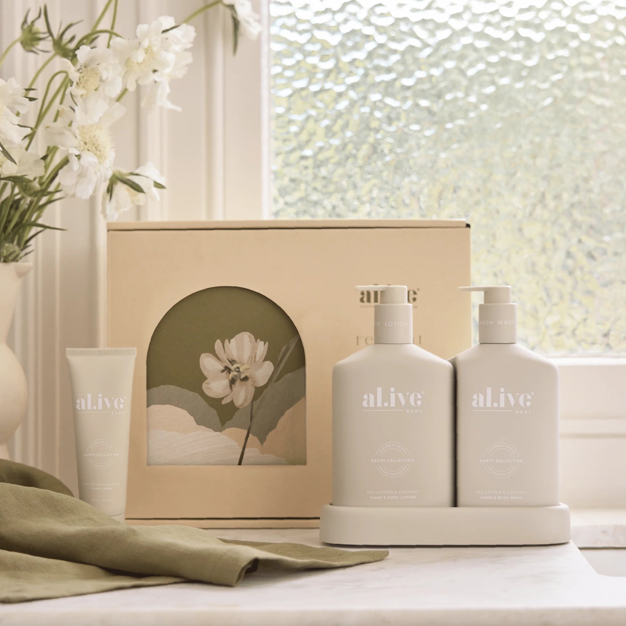 Al.ive II THE RETREAT Wash & Lotion Duo + Hand Cream Gift Set - Sea Cotton & Coconut