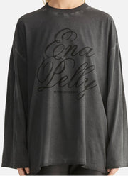 ENA Pelly II ZARA L/S Tee CALLIGRAPHY - charcoal