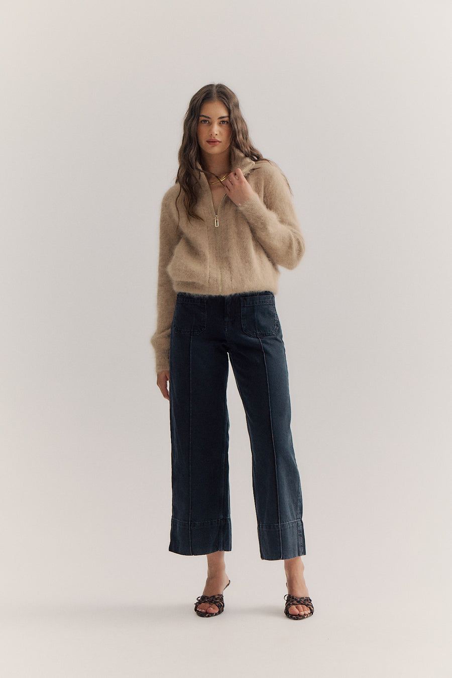World of Nomads II FELIX Zip Up Cashmere Cardi - latte