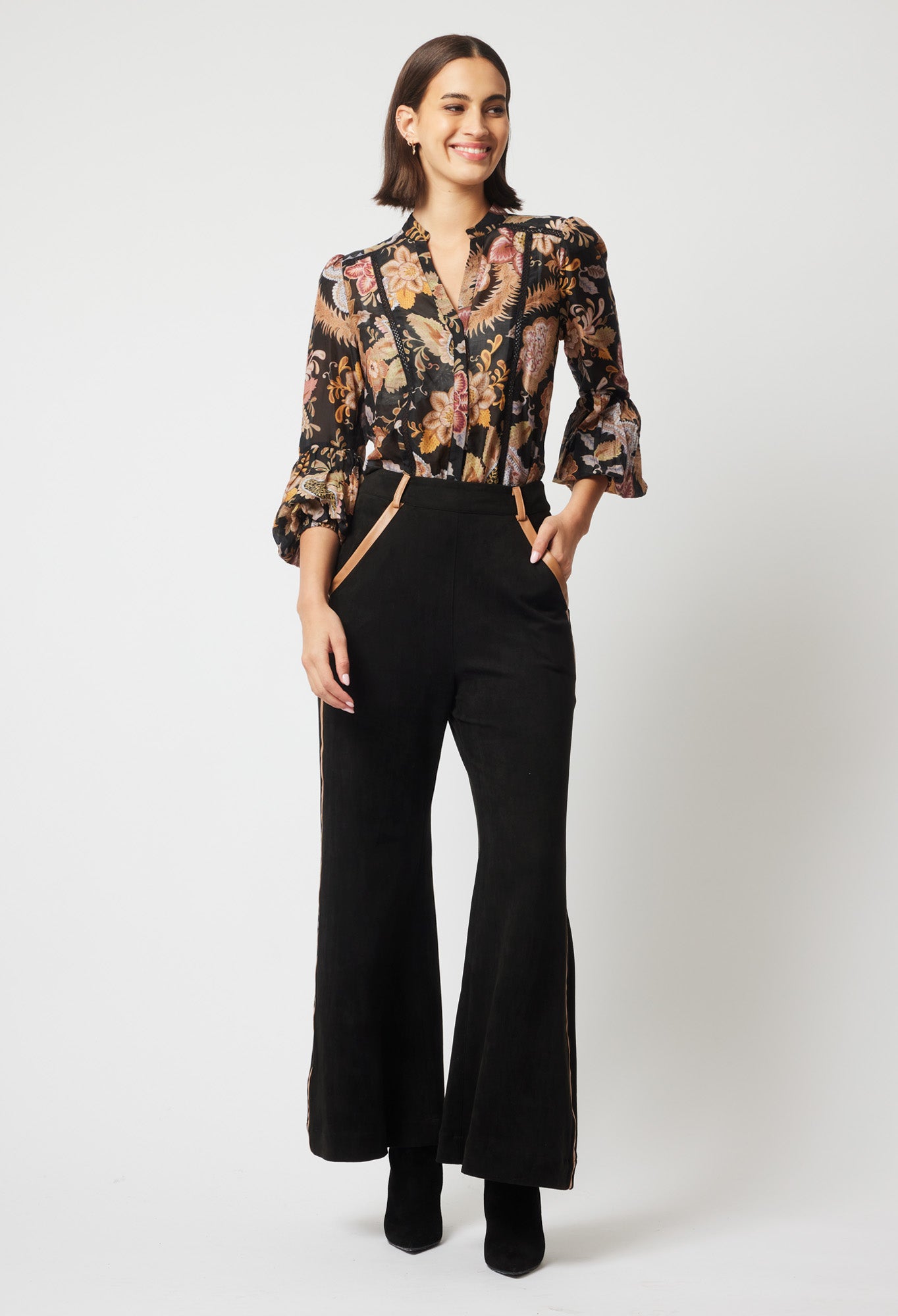 Oncewas II DANXIA Faux Suede Contrast Pant - black