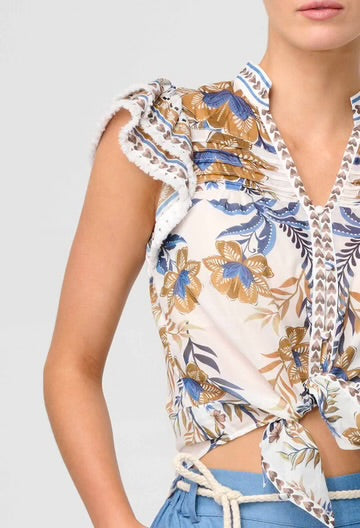 Oncewas II LUMA Flutter Sleeve Top - golden Medina