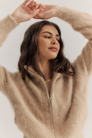 World of Nomads II FELIX Zip Up Cashmere Cardi - latte
