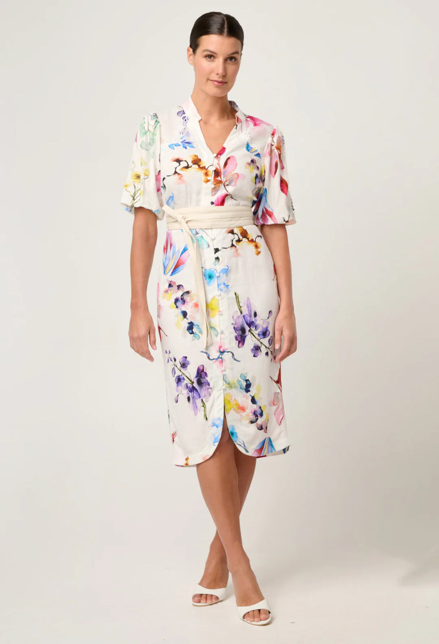OnceWas II GAIA Lace Trim Spliced Dress - Plume Blossom