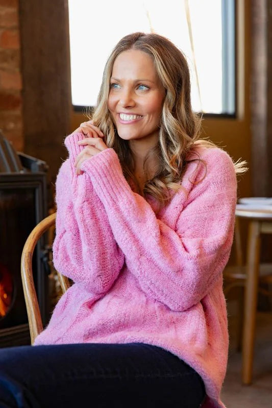 Elm Lifestyle II TALLULAH Cable Knit - Pink Geranium