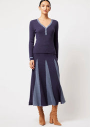 OnceWas II NOVA MERINO WOOL KNIT SKIRT - INK/STORM