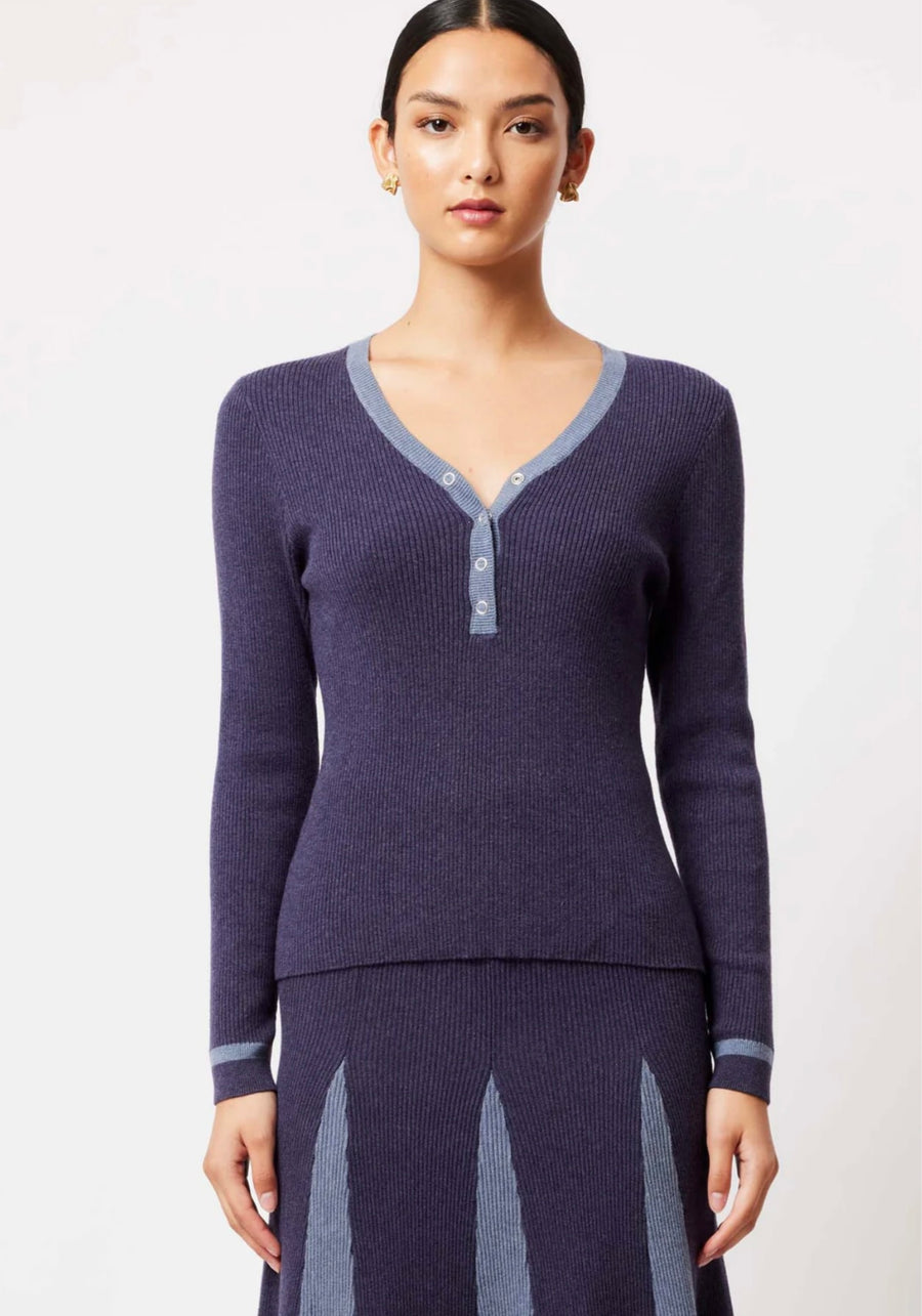 Oncewas II NOVA MERINO WOOL KNIT TOP - INK/STORM