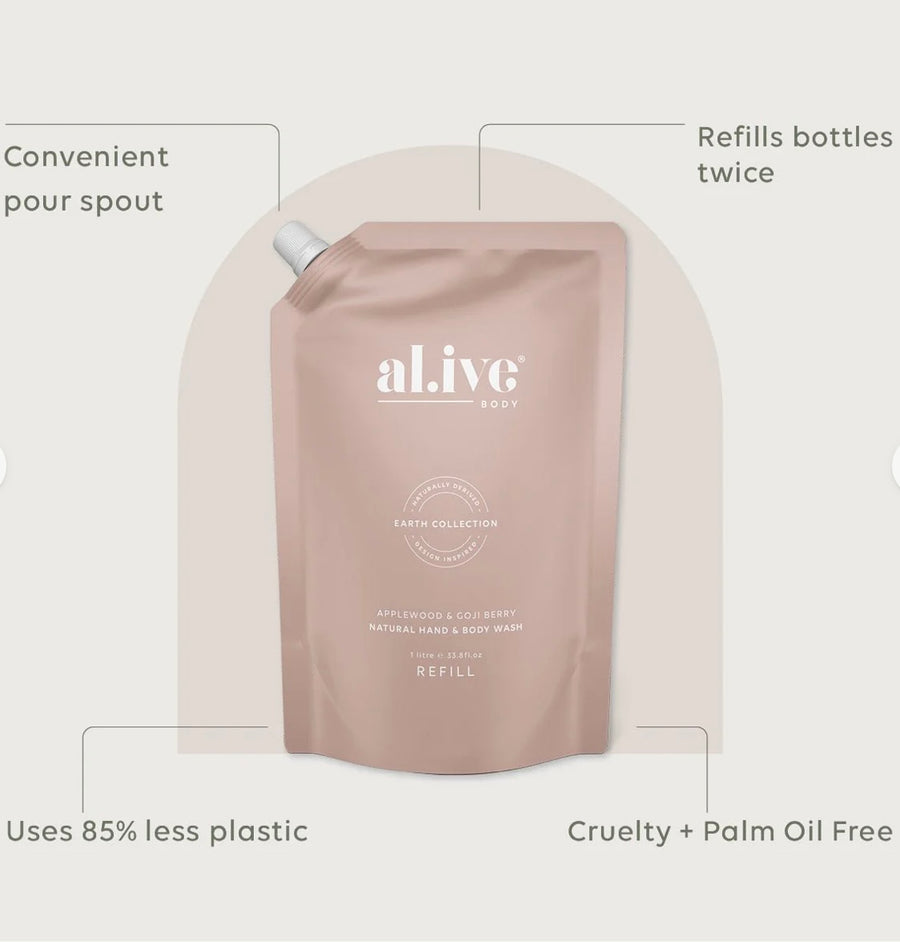 Al.ive II 1 Litre REFILL Hand & Body Wash - applewood & goji berry