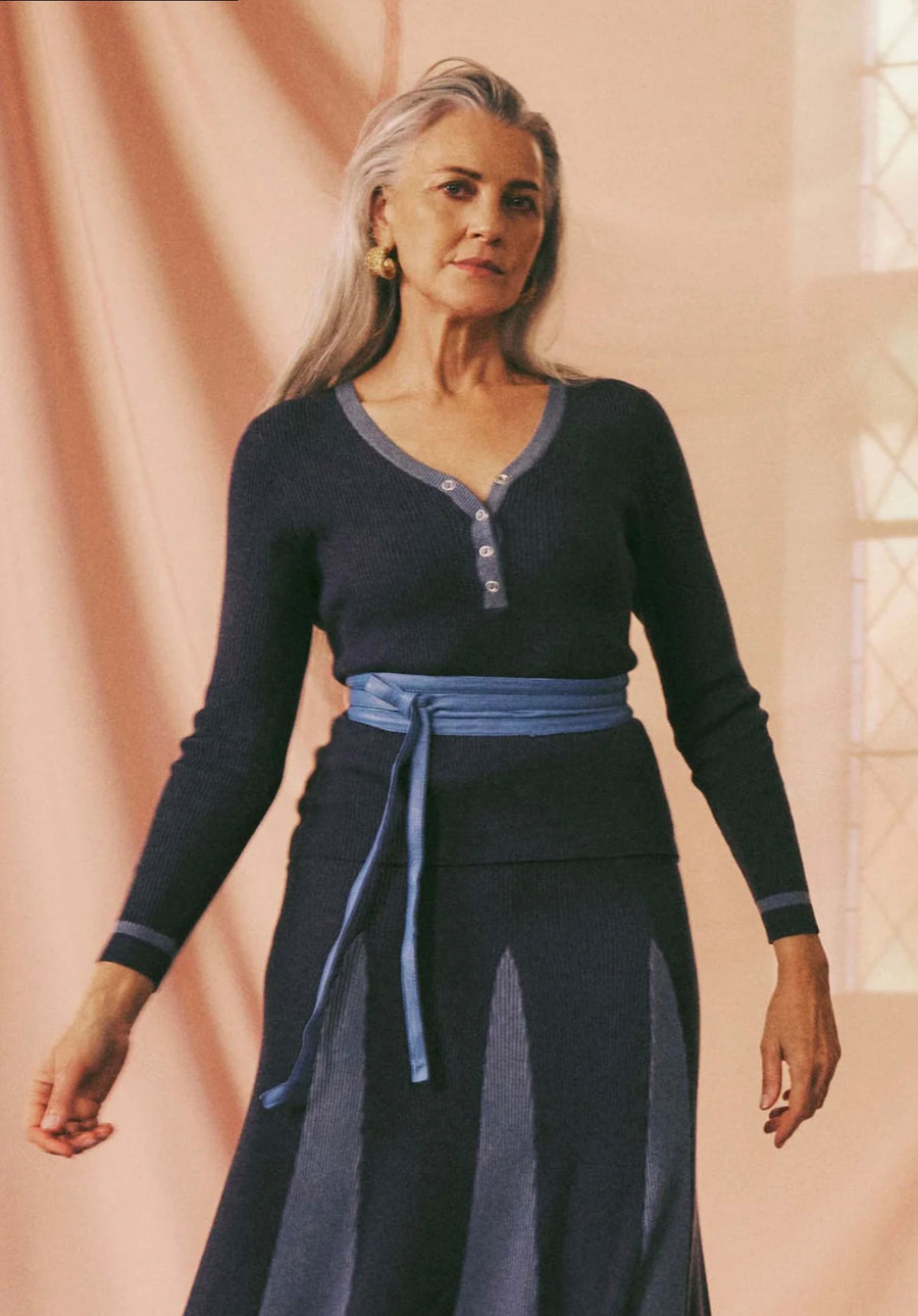 Oncewas II NOVA MERINO WOOL KNIT TOP - INK/STORM