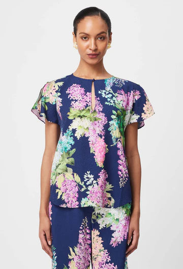 Oncewas II AUGUSTINE WATERFALL DOBBY Top - navy wisteria