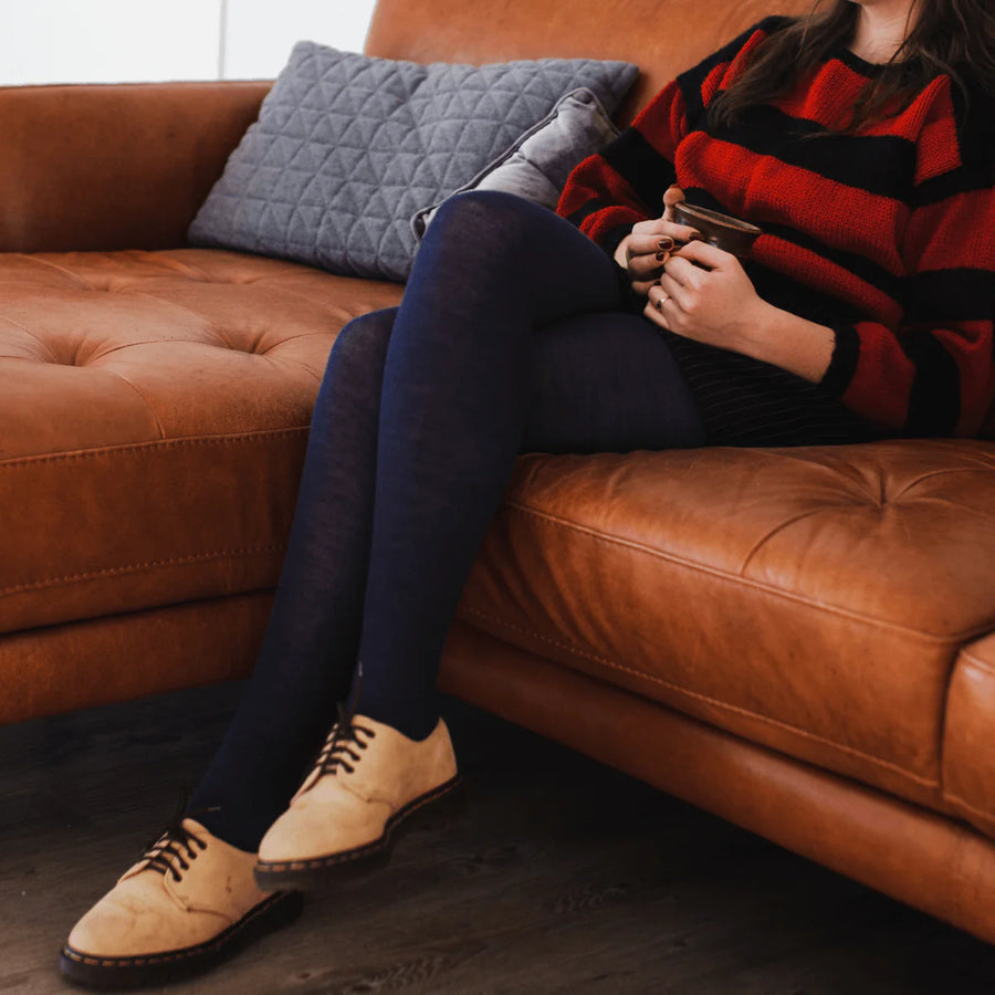 Lamington II Merino Wool Textured Knit Tights- Night