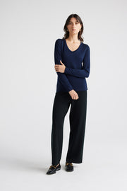 Toorallie. II V Neck Merino Tee- Navy