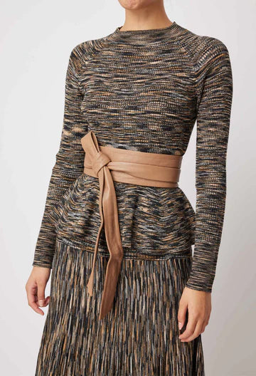 Oncewas II HARMONY Space Dye Peplum Knit - Black Pampas