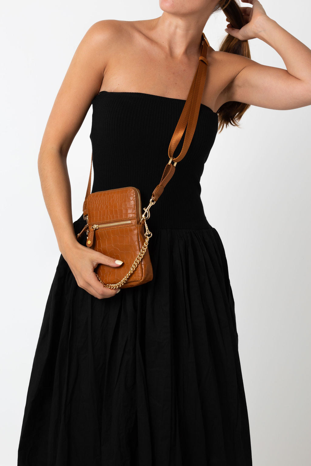 VASH II IBIZA in Tan Croc Leather Phone Pouch /Bag