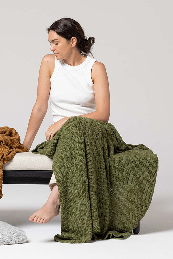 Indus design II Basket Weave Throw -  basil green