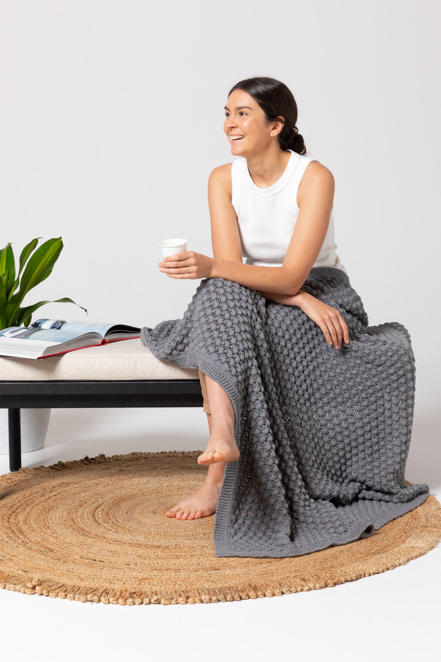 Indus II POPCORN Throw Rug Blanket / Flint Grey