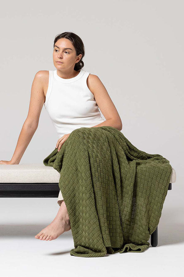 Indus design II Basket Weave Throw -  basil green