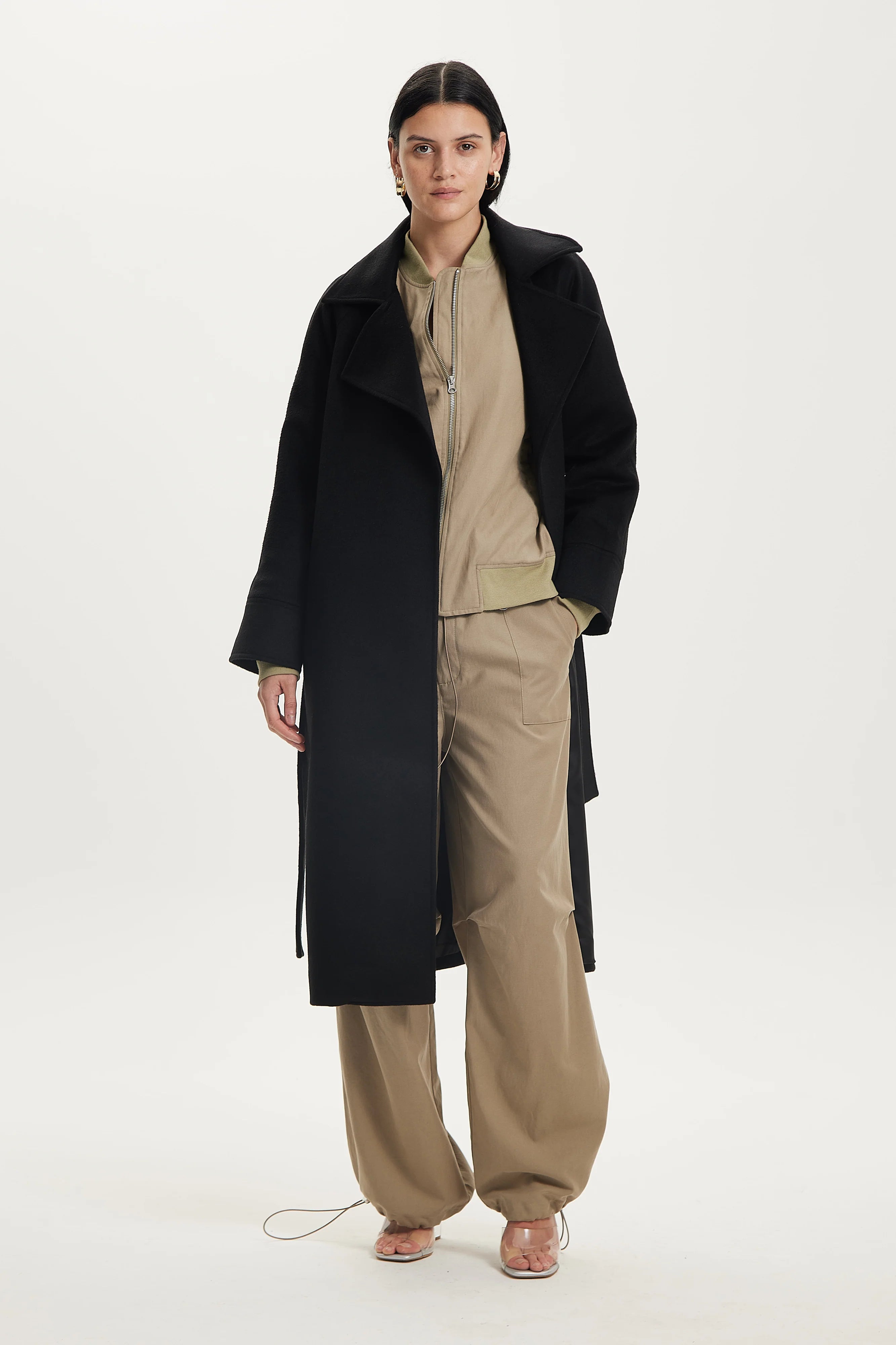 THIRD FORM II UNCOVER Woolen Trench Coat - black