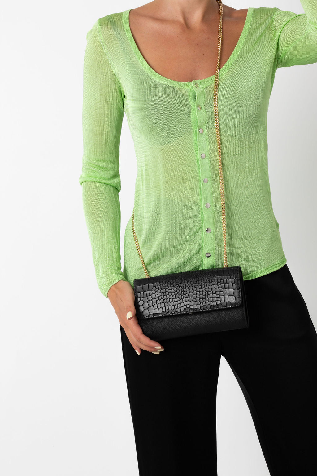 VASH II FRANKIE Evening Fold Over Mini Bag / black - croc