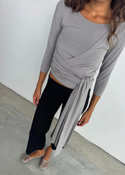 Pinky & Kamal II 3/4 BELTED Wrap Around Top - Pebble Gray