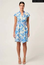 OnceWas II ADRIANA linen mix contrast Dress - azure mosaic