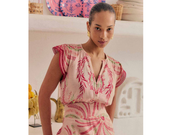 OnceWas II ASEEL Linen Viscose Flutter Sleeve Scallop Embroidered Top - Palmarosa