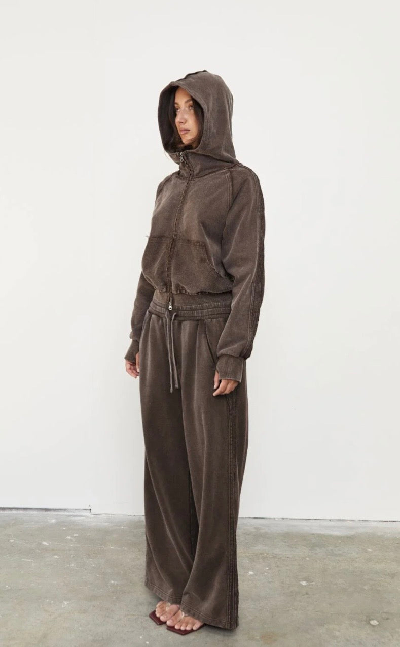 Pinky & Kamal II ACID WASH ZIP UP HOODLE - Soil