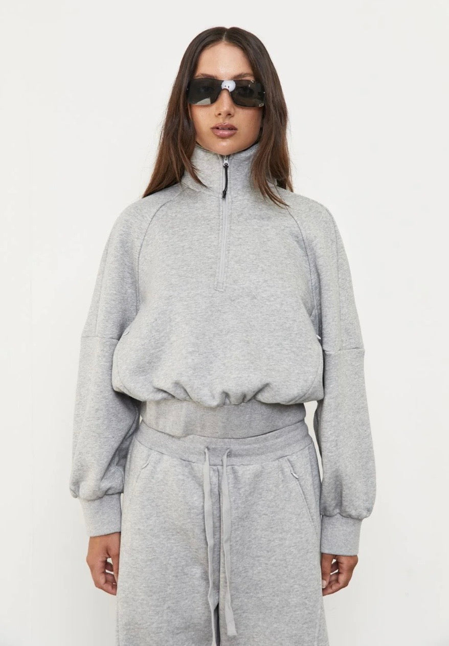 Pinky & Kamal II 1/4 ZIP FLEECE SWEATER - Grey Marle