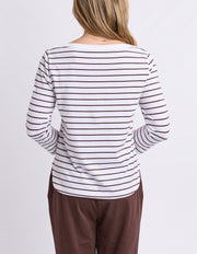 Elm Lifestyle II ELIZA Boat neck tee - choc stripe