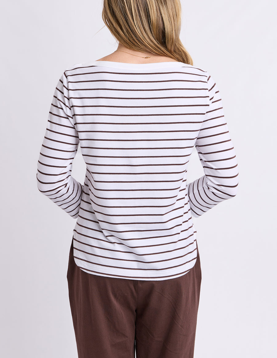 Elm Lifestyle II ELIZA Boat neck tee - choc stripe