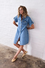 Kireina II SIMON Dress - Check Stitch 70s Blue