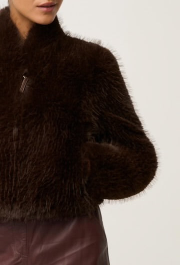 Oncewas II DAWN FAUX Fur Cropped Jacket - walnut