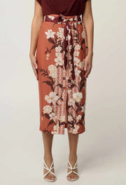 OnceWas II ADRIA FAILLE BUTTON Midi Skirt - amber vine