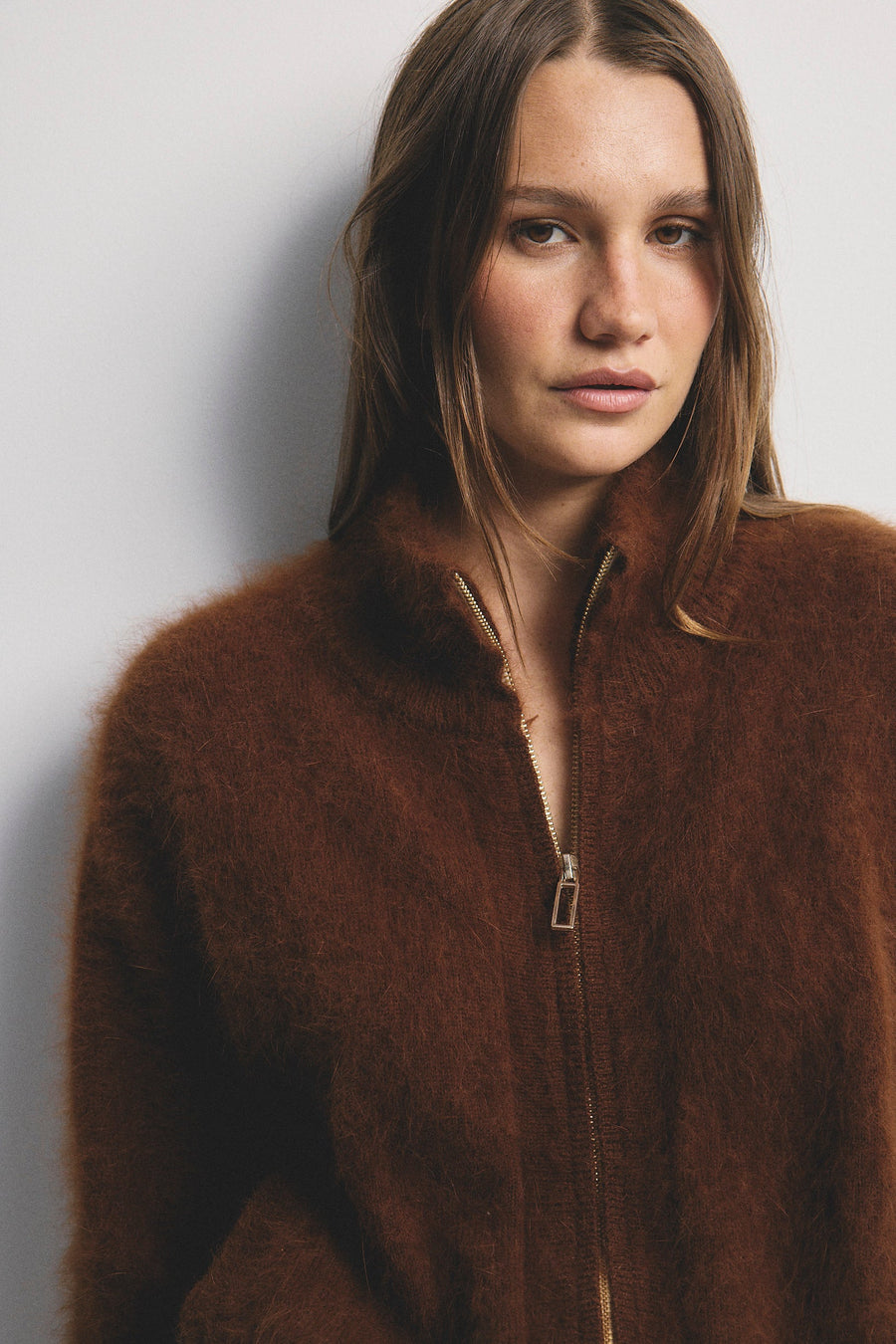 World Of Nomads II FELIX Zip Up Cashmere Bomber - Chocolate