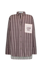 ARAMINTA JAMES II ALPINE Cotton Stripe Shirt - Red wine