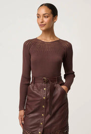 Oncewas II RHIANNON Sheer Neckline detail Knit top - mocha