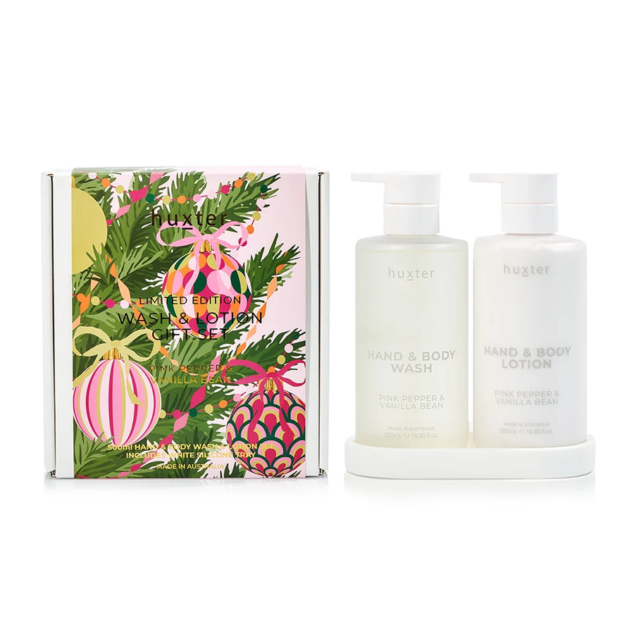 Huxter II WASH & LOTION GIFT SET with silicone tray - Pink Pepper/Vanilla Bean