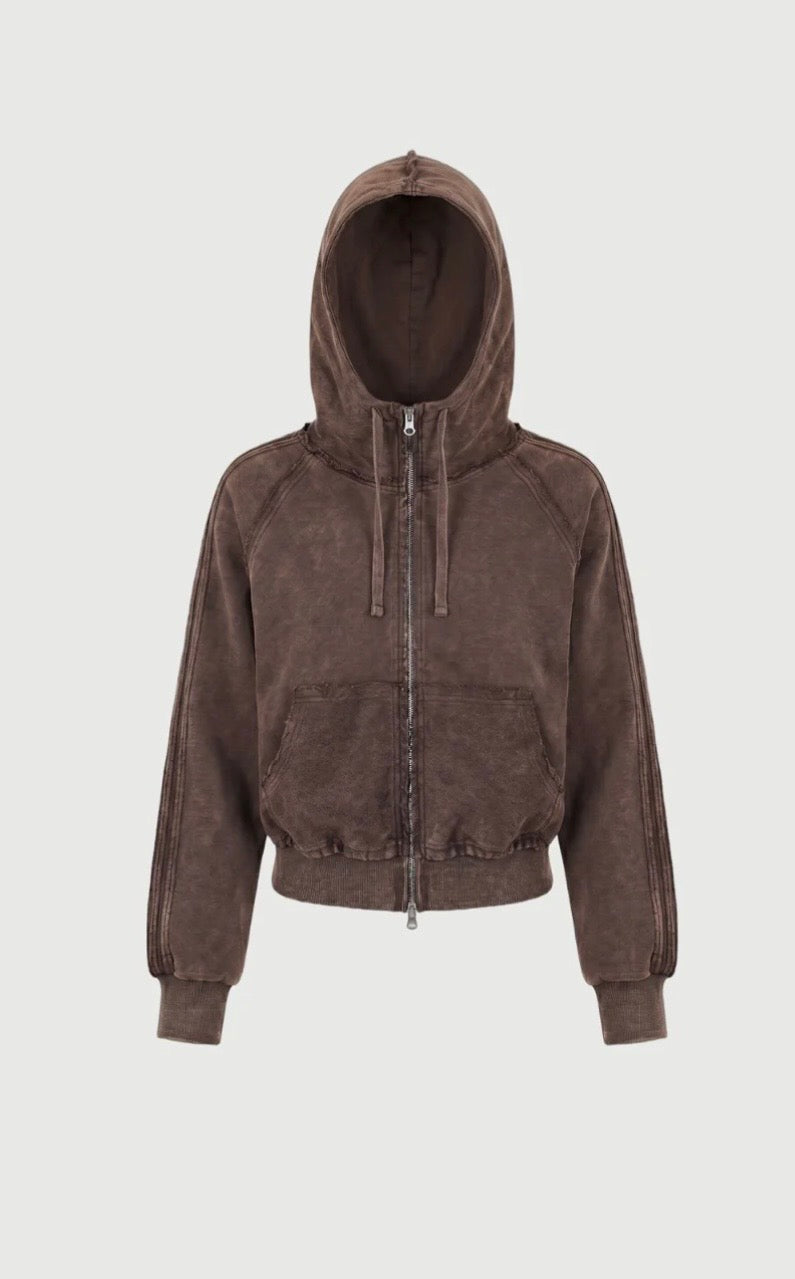 Pinky & Kamal II ACID WASH ZIP UP HOODLE - Soil