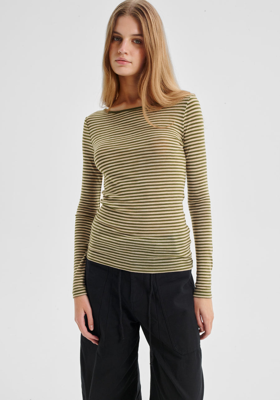 Morrison II MORRI Merino Stripe Round Neck - avocado/birch