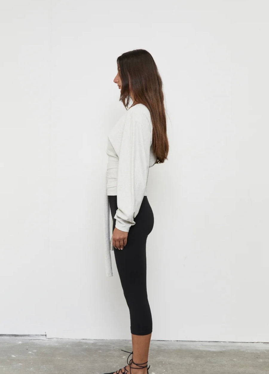 Pinky & Kamal II WAIST WRAP LONG SLEEVE TOP - Grey Marle