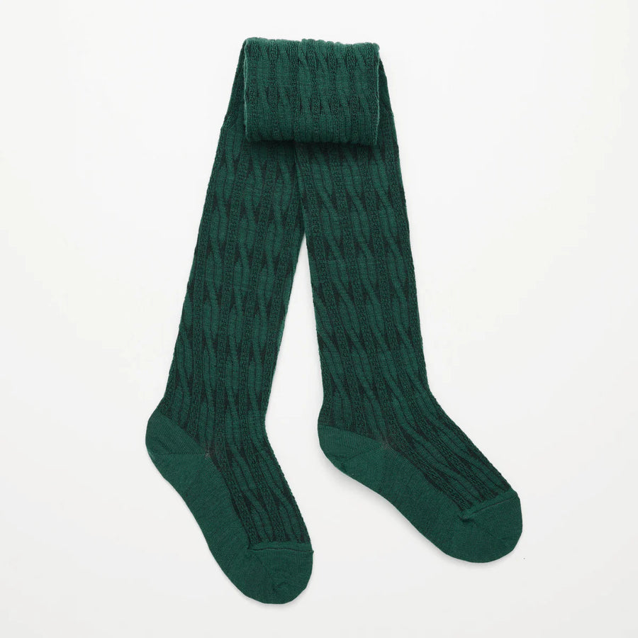 Lamington II MERINO Wool CABLE KNIT Tights - Forest green