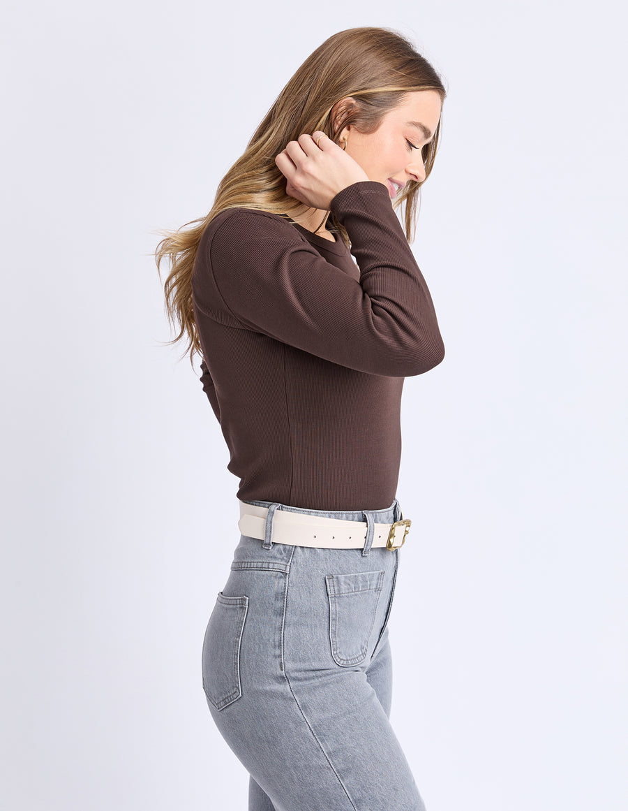 Foxwood II SCOOP RIB LONG SLEEVE TOP - Coffee