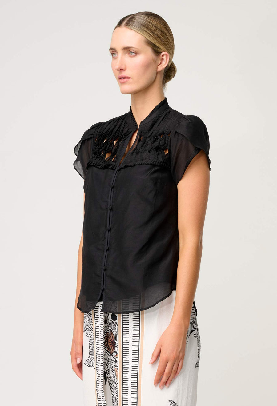 Oncewas II DALIA Diamond Smock Yoke Shirt - black