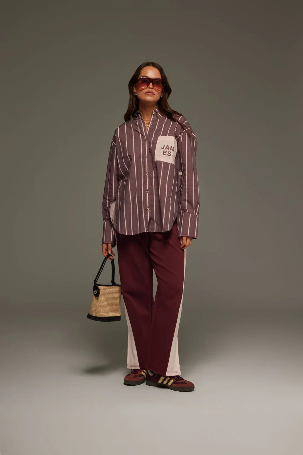 ARAMINTA JAMES II ALPINE Cotton Stripe Shirt - Red wine