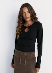Pinky & Kamal II BEADED L/S Top - black