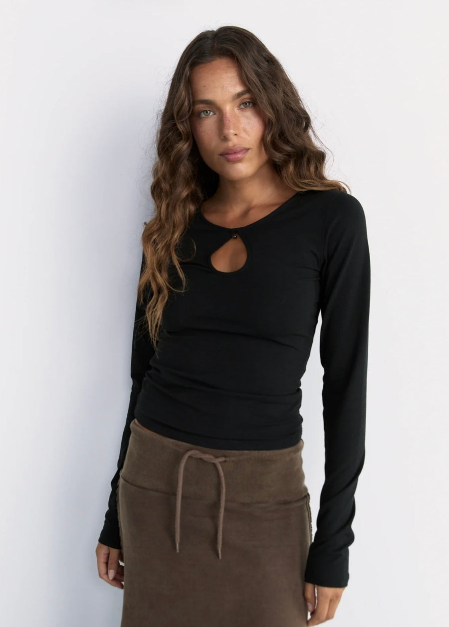 Pinky & Kamal II BEADED L/S Top - black