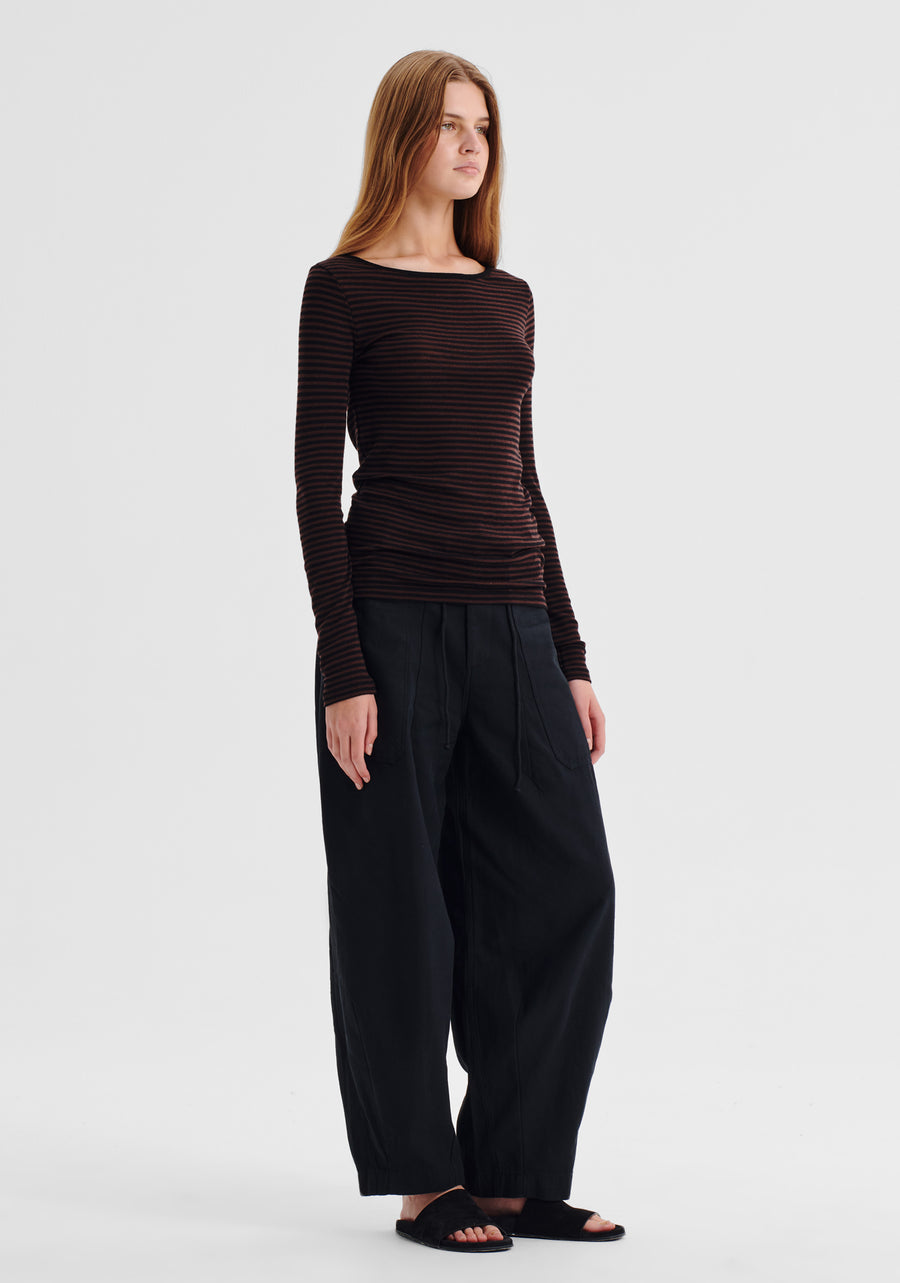 Morrison II MORRI merino stripe round neck - espresso/black