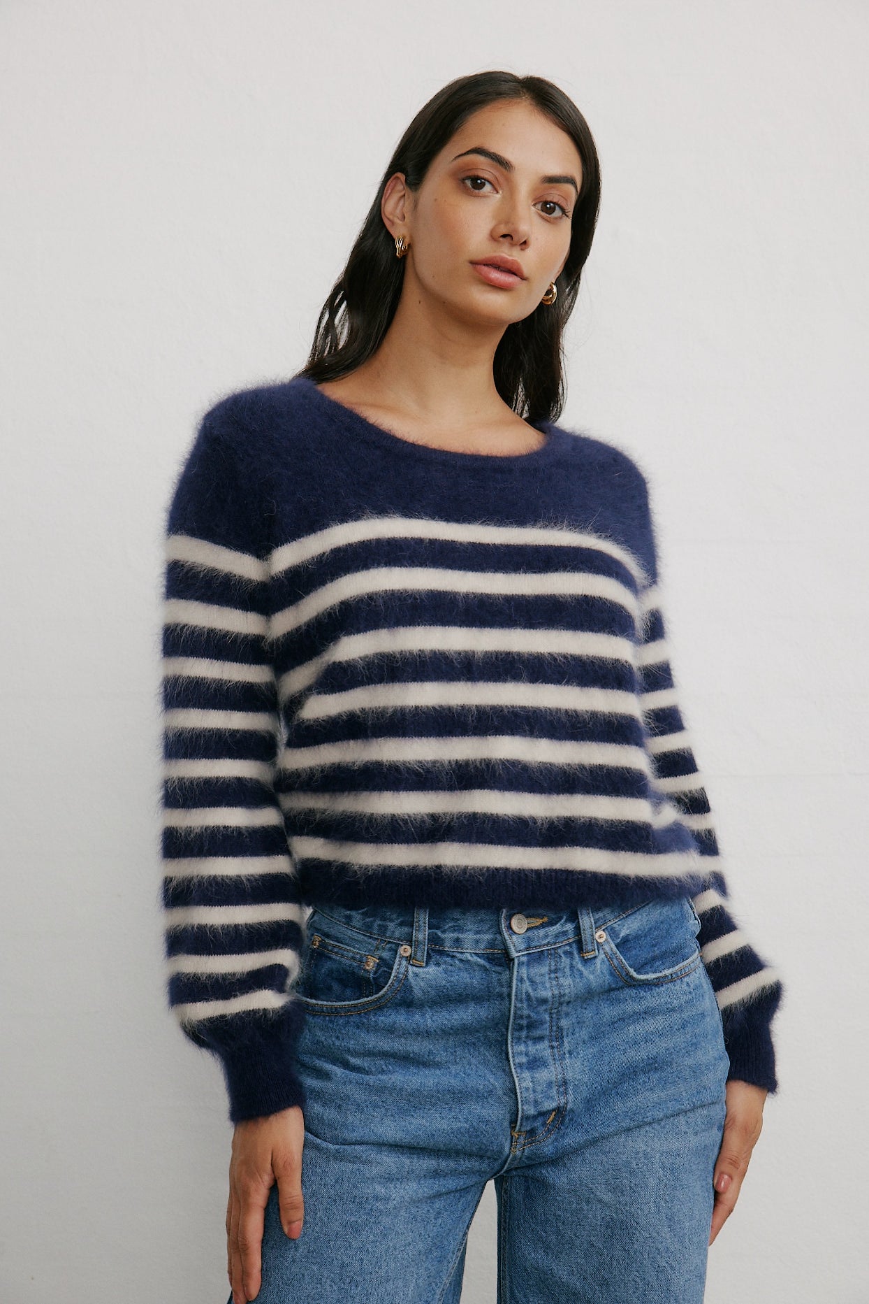 World of Nomads II Tara Stripe Cashmere Crew Knit - Midnight