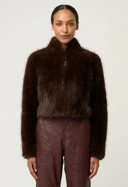 Oncewas II DAWN FAUX Fur Cropped Jacket - walnut