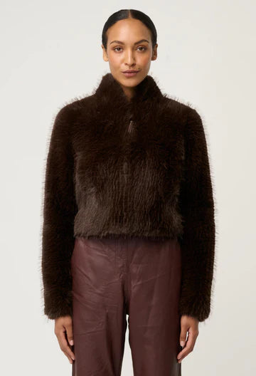 Oncewas II DAWN FAUX Fur Cropped Jacket - walnut